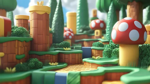 Playful Mushroom Valley in a Bright Cartoon Forest World.