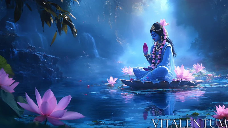 Blue lotus mystic breathes serenity across moonlit waters