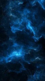 Digital nebula field with luminous blue gaseous structures.