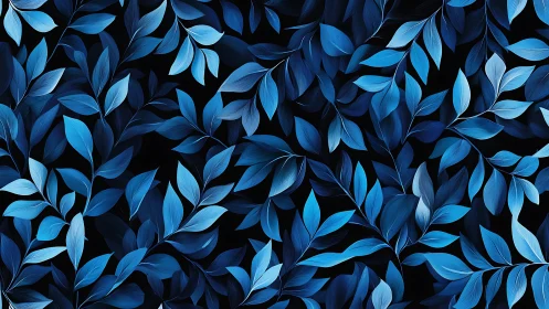 Vector foliage pattern uses layered blue leaf gradients on black