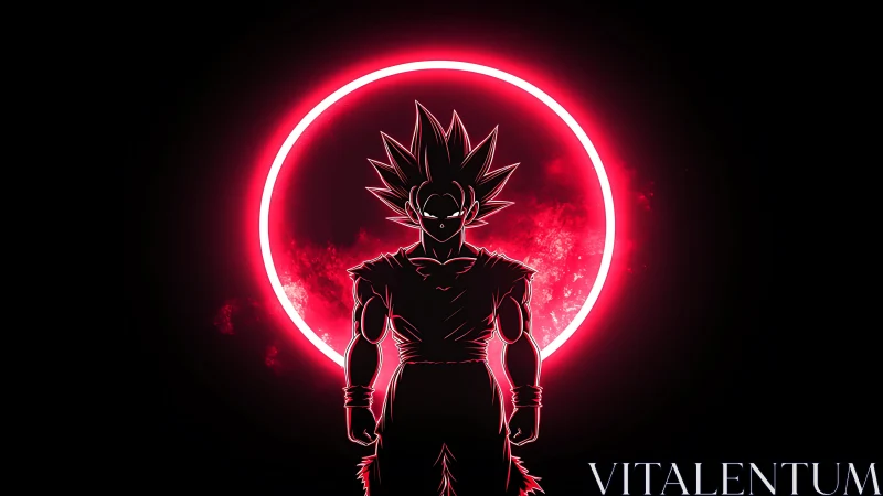 Electric warrior silhouette before a glowing crimson halo.