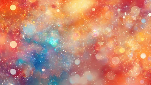 Colorful bokeh galaxy background with soft glowing lights.