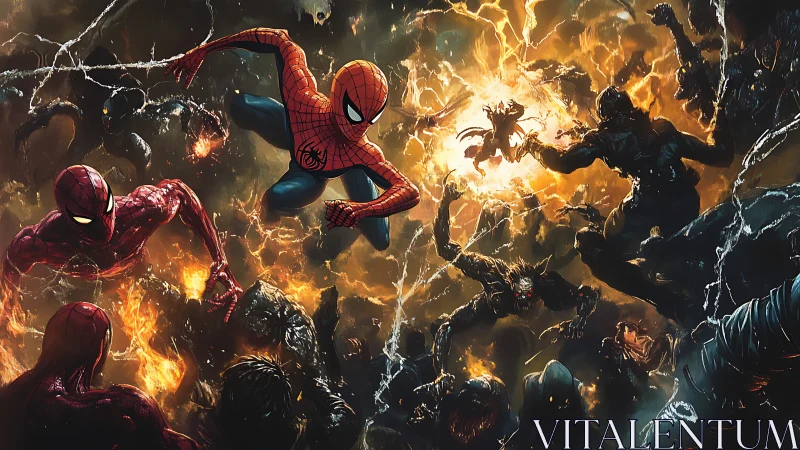 Dynamic Spider-Man battle scene rendered in high-intensity digital art