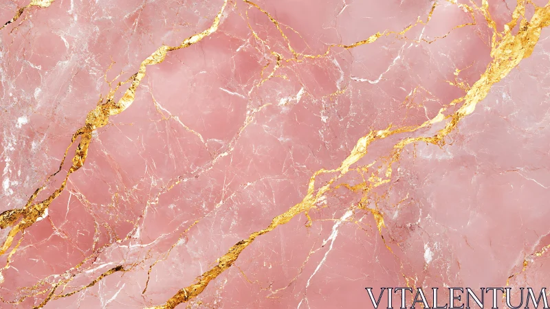 Polished pink marble slab with intricate golden quartz veining
