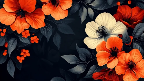 Orange and Cream Floral Composition Against Dark Background