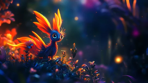 Bioluminescent forest creature rendered in vivid digital fantasy