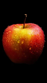 Glistening red apple glowing like a tiny harvest moon.