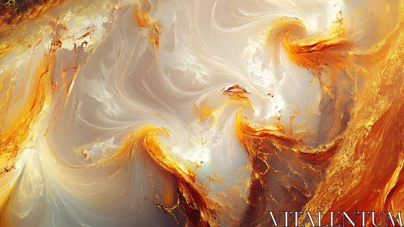 Molten gold fractal currents swirl through luminous haze.