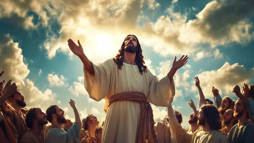 Radiant spiritual teacher embraced by a joyful gathering.