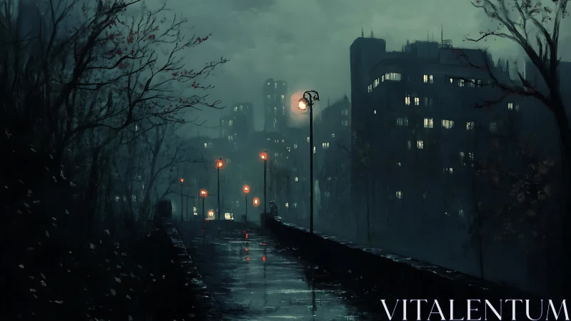 Midnight rain glows on a haunted city bridge of whispers.