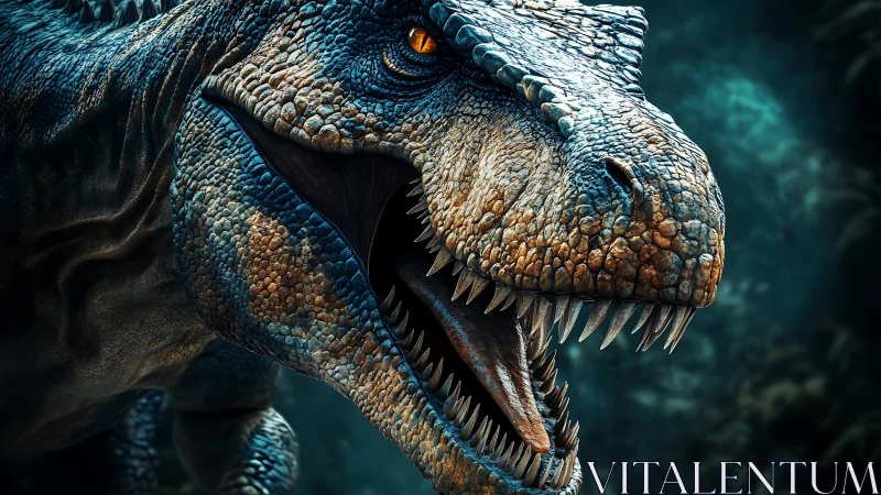 Hyperdetailed 3D tyrannosaur head render with sharp procedural scales