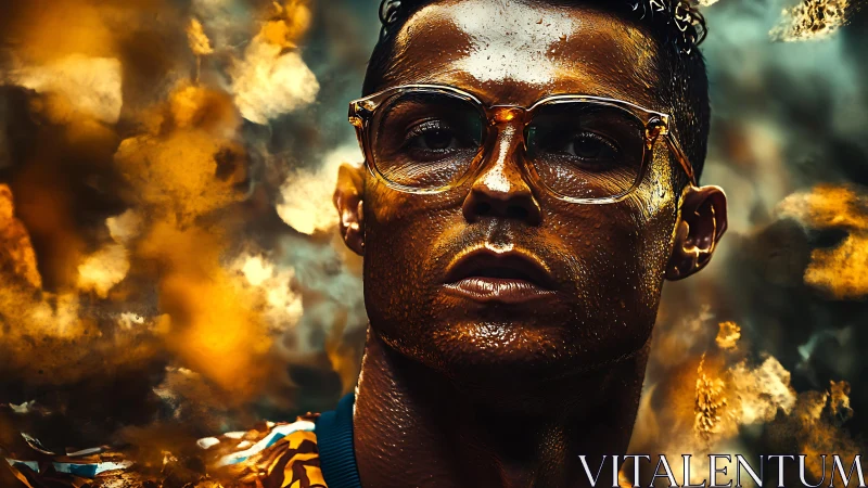 Close portrait of intense man with glasses in vivid light