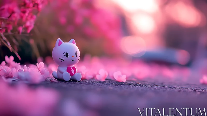 Cute Cat Character in a Vibrant Pink Floral Setting.