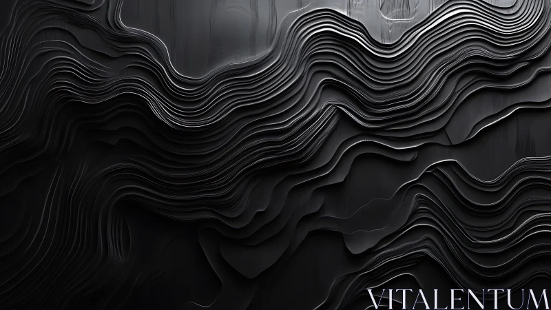 Layered black abstract waves with sculpted topographic depth.