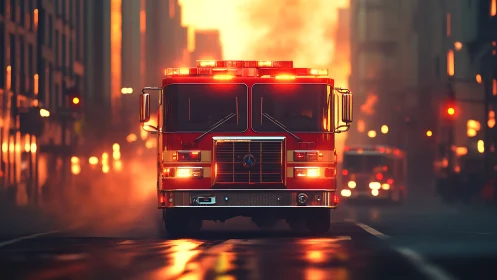 Neon Emergency Response: Fire Engine Urban Descent.