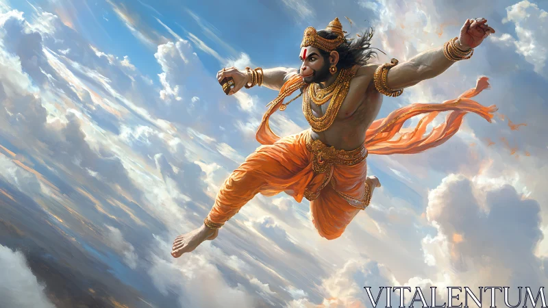 Sky-leaping monkey warrior wrapped in sunlit devotion.