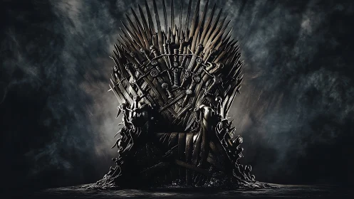 Iron sword throne under stormy light, dark fantasy iconography.