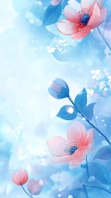 Translucent Floral Composition with Layered Pink and Blue Petals.