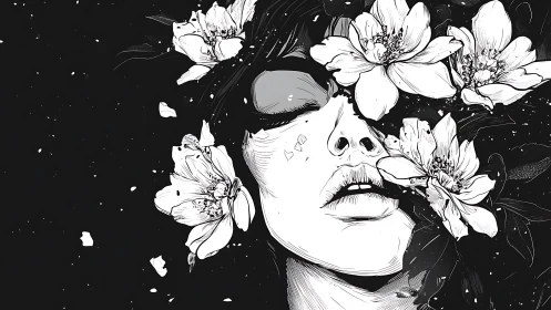 Dreamer rests in quiet bloom as delicate flowers drift close