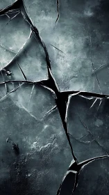 Cracked dark ice surface shows deep intersecting fractures