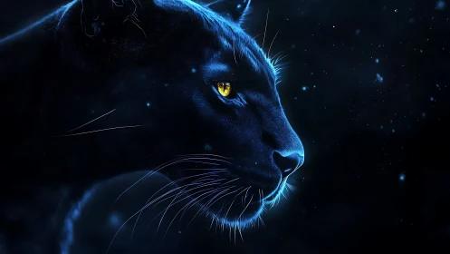 Luminescent Feline Profile: Neon Accents on Black Cat Digital Portrait