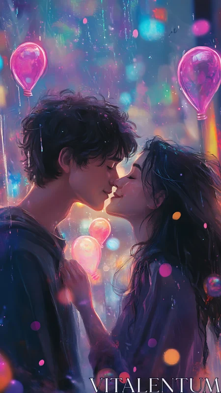 Neon-Lit Couple Profile with Glowing Balloons