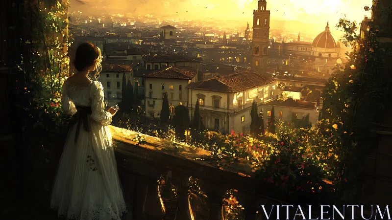 Golden evening balcony view embraces a dreaming city