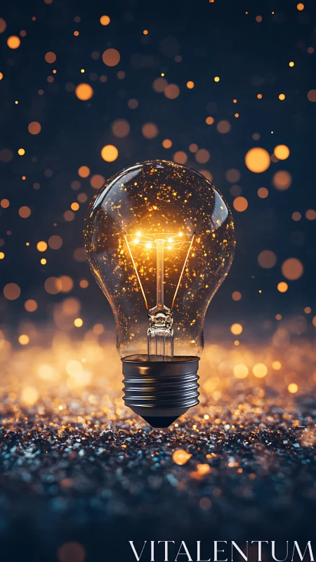Starlit lightbulb cradling golden sparks of imagination.