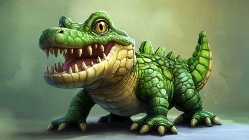 Playful stylized crocodile character with glossy scales.
