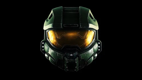 3D militarized visor portrait with reflective armor shell.