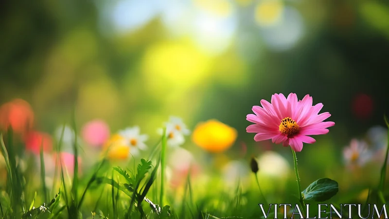 Vibrant Blossom Symphony in Sunlit Garden Meadow.