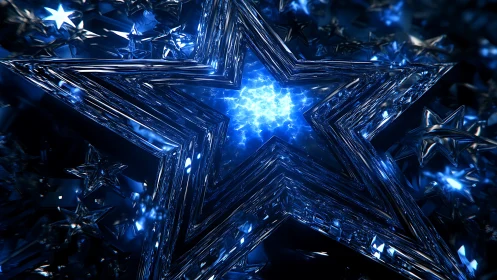 Luminous blue crystal star forms radiant electric core glow
