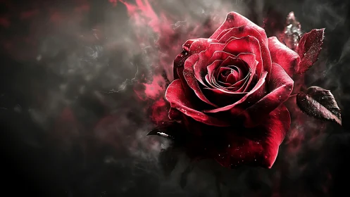 Red Rose Against Darkness: Digital Macro Study.