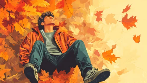 Quiet autumn daydream among drifting golden leaves.