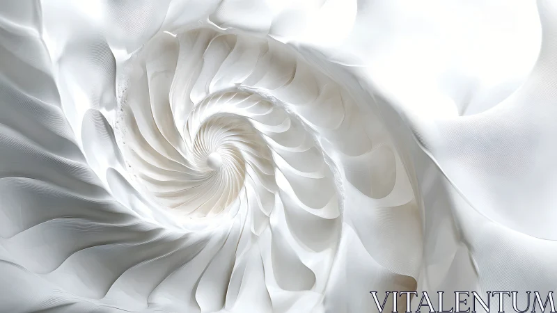 Minimalist nautilus spiral abstraction in luminous white relief.
