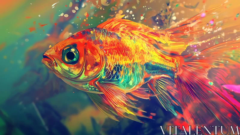 Chromatic comet fish streaking through liquid stardust.