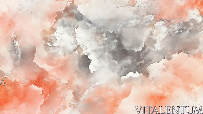 Abstract watercolor clouds in soft coral and gray tones.