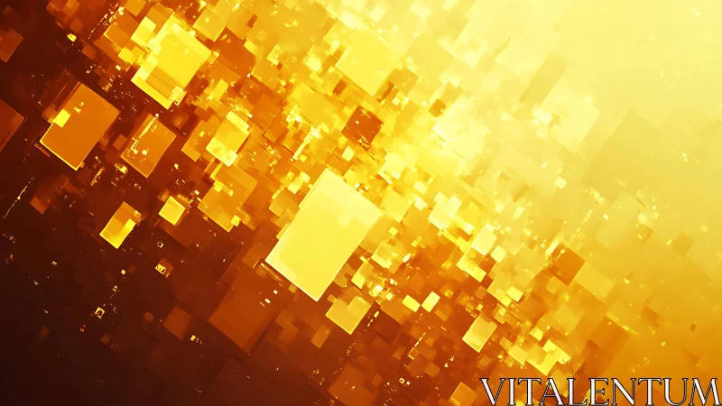 Abstract golden squares digital art with glowing geometric style.