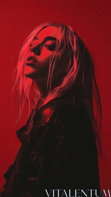 Monochrome red portrait uses hard side lighting and glossy textures