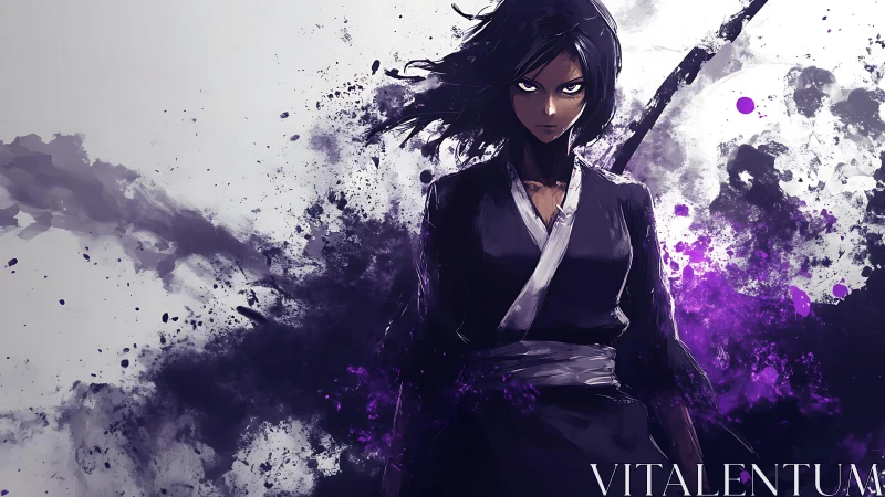 Dark anime warrior amid explosive ink and moonlit void.