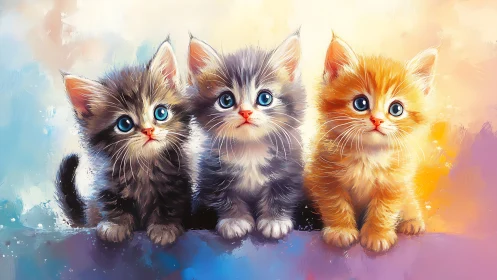 Three Kittens Rendered with Digital Illustration Technique