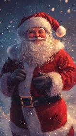 Chromatic portrait of winter-clad festive courier figure.