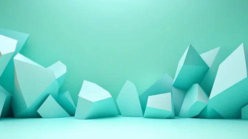 Geometric turquoise low-poly crystal forms in empty space.