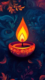 Ornate Diwali Oil Lamp with Swirling Fiery Decoration.
