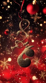 Glittering gold bauble swirls amid luminous red bokeh.