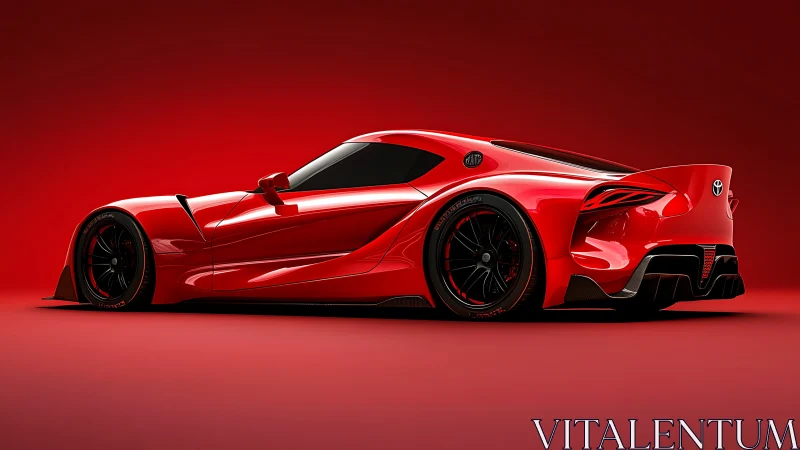 Red performance coupe rendered with dynamic studio lighting.