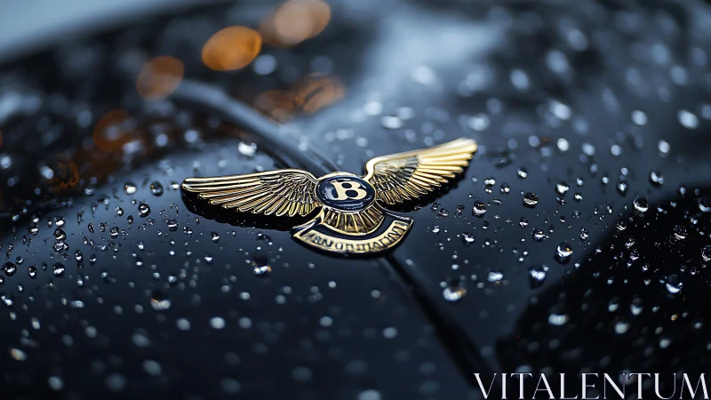 Bentley hood emblem gleams against rain-speckled paintwork.