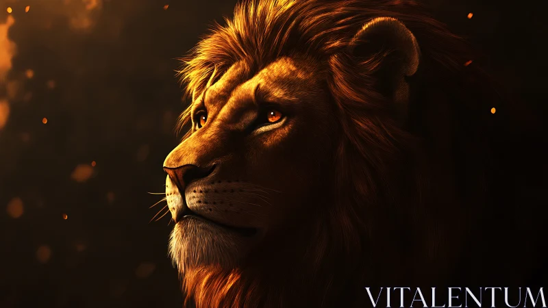 Lion profile rendered with directional warm key lighting