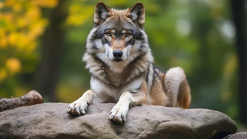 Forest throne welcomes a watchful wolf in soft autumn hush