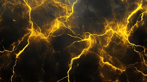 Glowing yellow electric fractures spread across dark rock